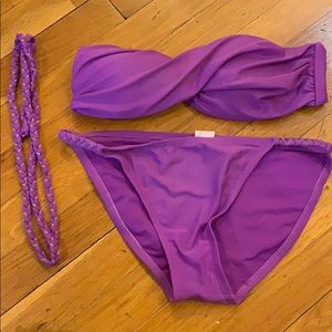Purple sparkly and chain strapless bathing suit